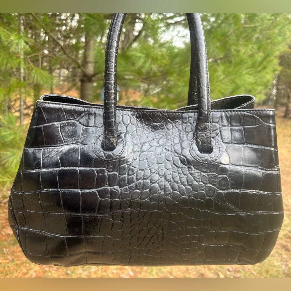 Furla Black Croc-Embossed Leather Shoulder Bag